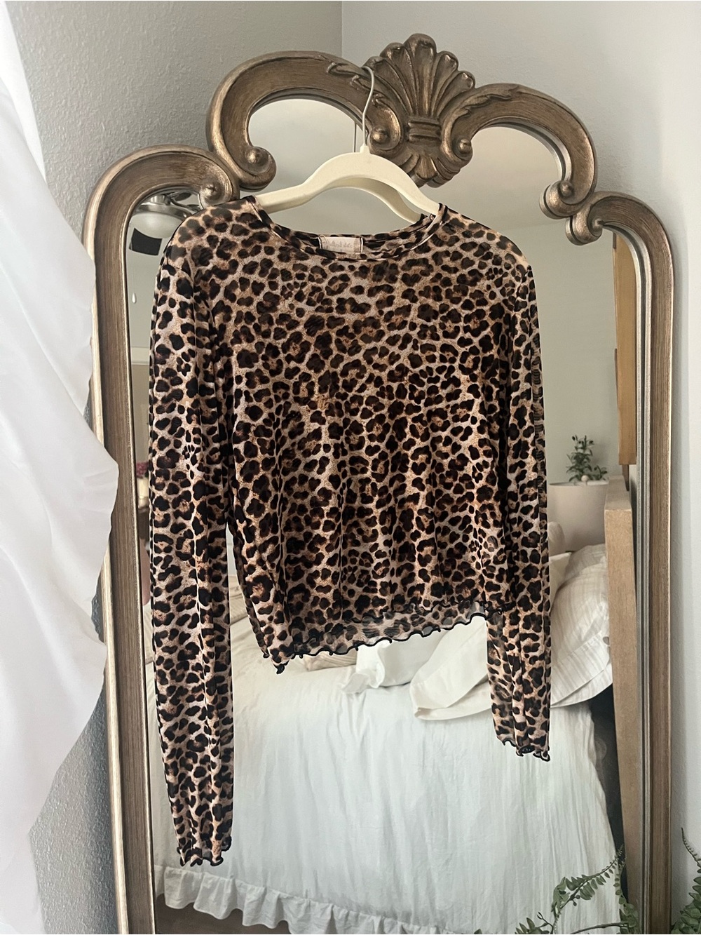 Altar’d State Leopard Print Long-Sleeve Mesh Top